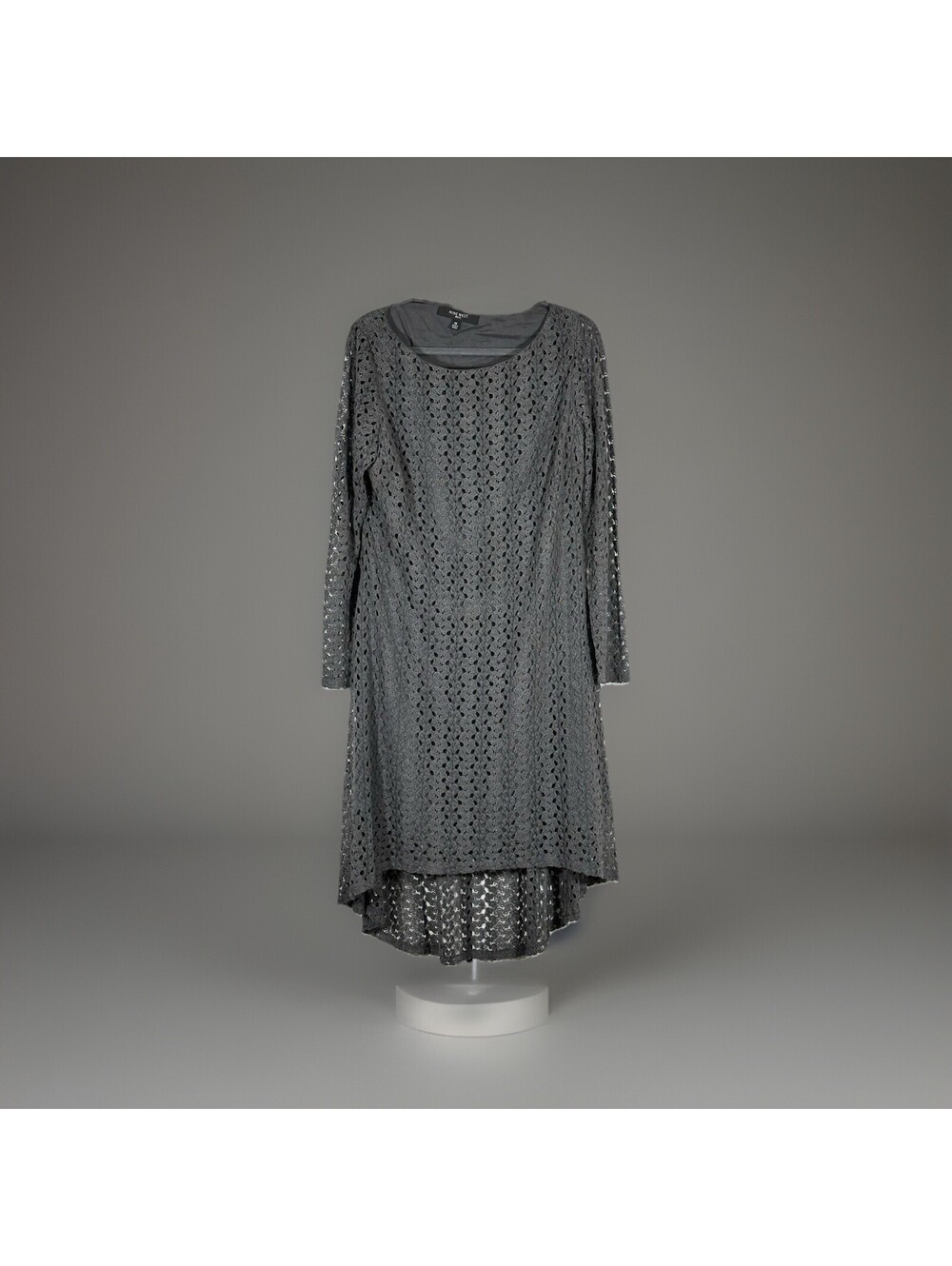 Nine West Women’s Size 14 Gray Lace Eyelet Long Sleeve High-Low Sheath Dress